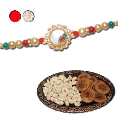 "Rakhi - ZR-5610 A (Single Rakhi), Dryfruit Thali - RD400 - Click here to View more details about this Product